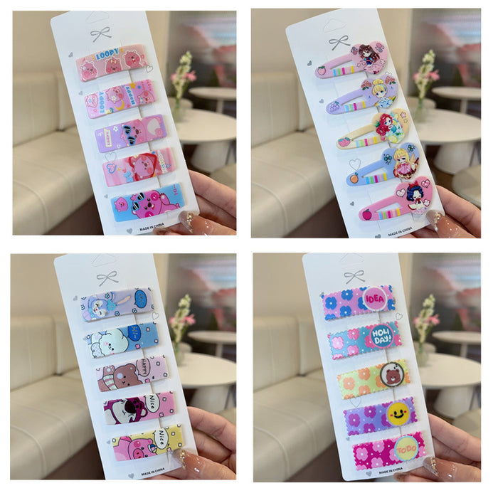 Wholesale 5 PCS Cute cartoon pattern plaid hair clip