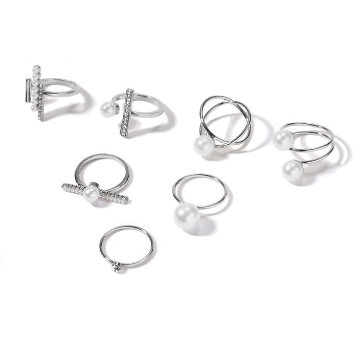 Wholesale Jewelry Fashion Alloy Ring Set Simple Pearl Stacked Ring Set