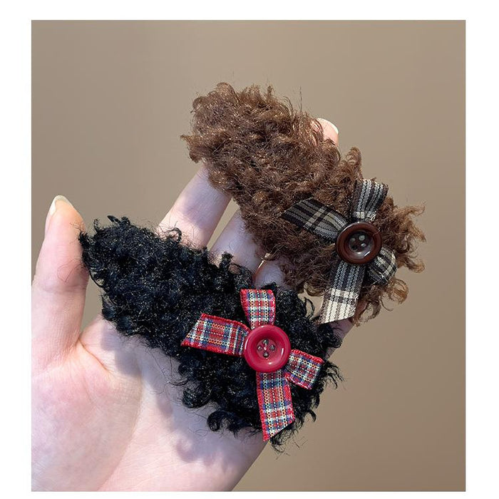 Wholesale Plush bow button hair clip