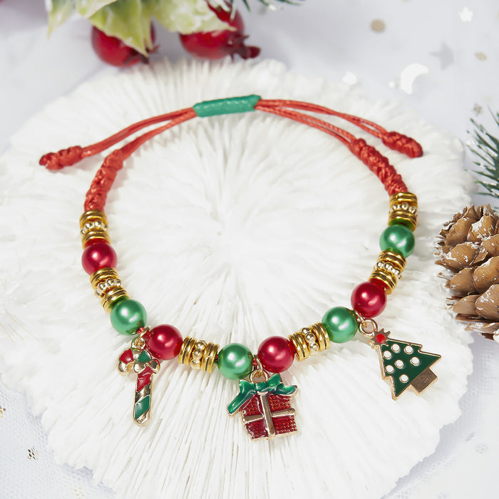 Wholesale Christmas Snowman Bell Cane Beaded Bracelet Handmade Alloy Adjustable Jewelry Accessory