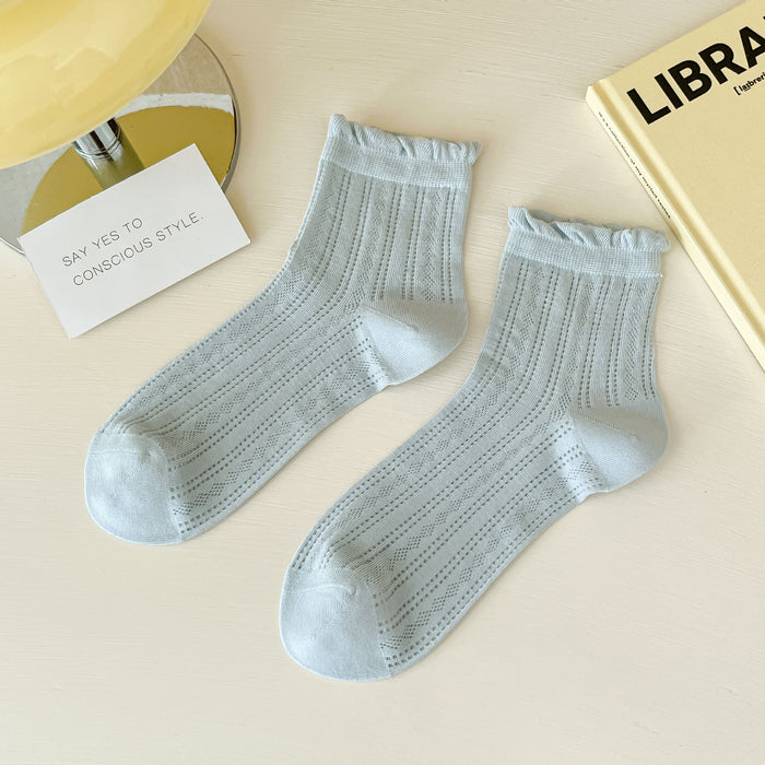 Wholesale Hollow mesh socks solid color mid tube socks boneless lace socks