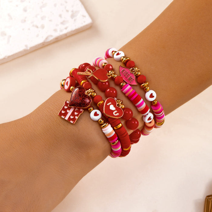 Wholesale A set of 5 Valentine' s Day clay bead bracelets