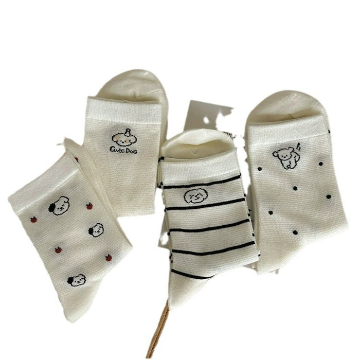 Wholesale White socks, mid length socks, pure cotton, cute mesh, breathable, stacked long socks