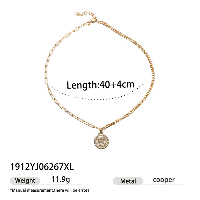 Wholesale Button pendant necklace, gold-plated collarbone chain