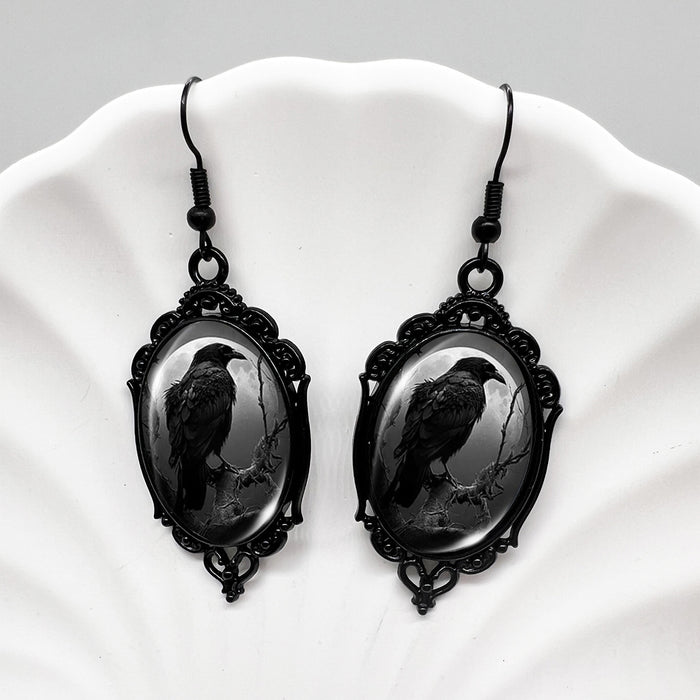 Wholesale  Black Crow Skull Oval Lace Earrings Witch Earrings Pumpkin Black Cat Moon Earrings