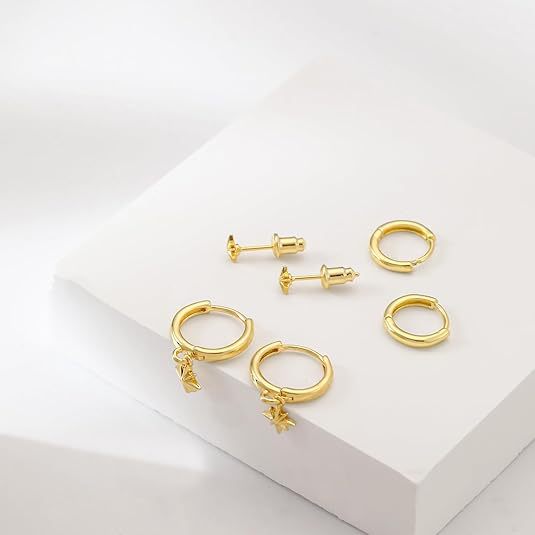 Wholesale Hot selling genuine gold brass electroplated simple and versatile octagonal star pendant earrings with temperament earring set