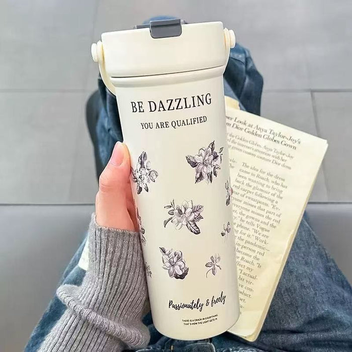 Wholesale Cartoon Thermos Cup Stainless Steel Coffee Cup Large-Capacity Straw Water Cup Fruit Tea Cup