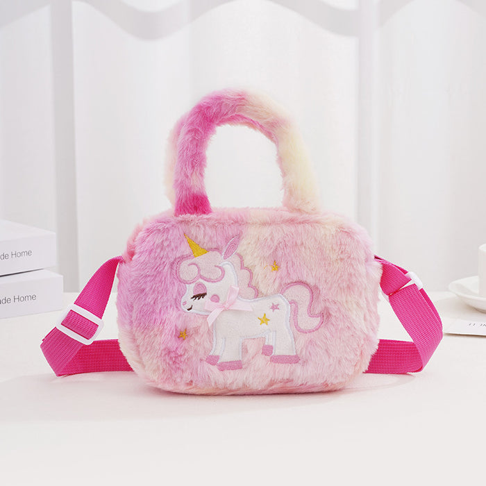 Wholesale Cartoon Unicorn Square Plush Shoulder Bag Kindergarten Boys and Girls Messenger Bag Cute Cartoon Handbag JDC-SD-SM004