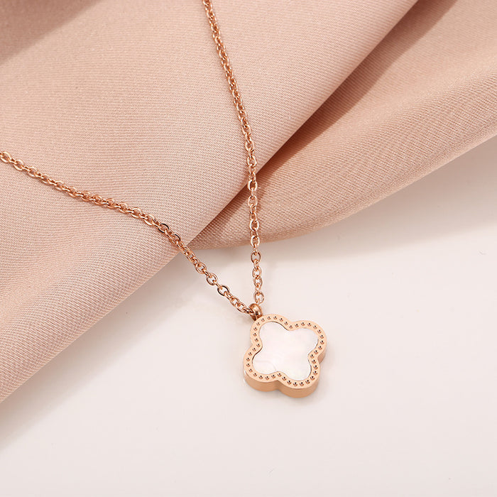 Wholesale Joker 18K rose gold four-leaf clover titanium steel necklace women