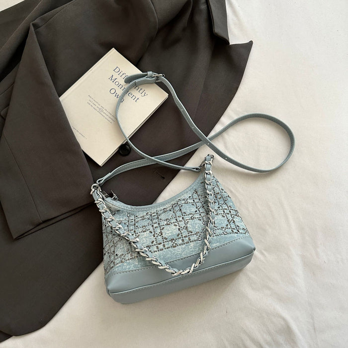Wholesale New trendy and versatile shoulder bag for women, with a high-end feel and a rhinestone chain texture. Commuter crossbody bag