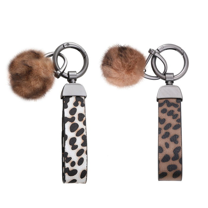 Wholesale Leopard Print Creative Leather Fur Ball Keychain JDC-KC-YiTian010