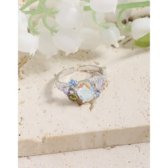 Wholesale Small niche design with micro inlaid color zircon texture texture ring made of pure silver