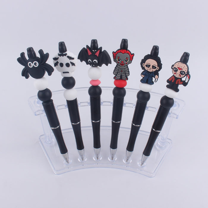 Wholesale Cartoon Pattern Halloween Pumpkin Spider Silicone Beads Plastic Bead Pen JDC-PN-GuangTian004