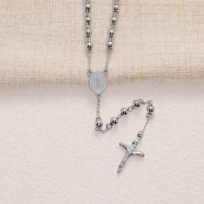 Wholesale Round bead chain titanium steel cross stainless steel 6mm pendant high-end necklace accessory