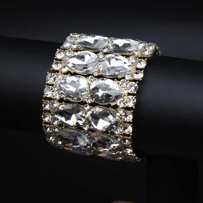 Wholesale Rhinestone Stretch Bracelet For Women Gold AB Geometric Statement Jewelry Party Fashion Accessory Boutique Resale