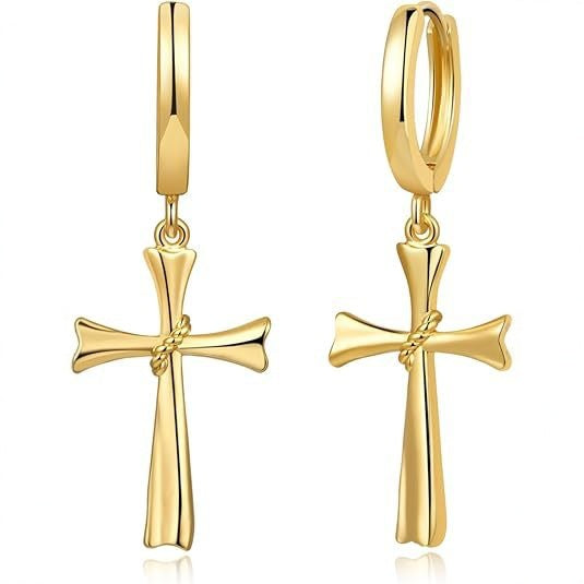 Wholesale Cross pendant earrings, copper plated genuine gold ear buckles, high-end and light luxury accessories