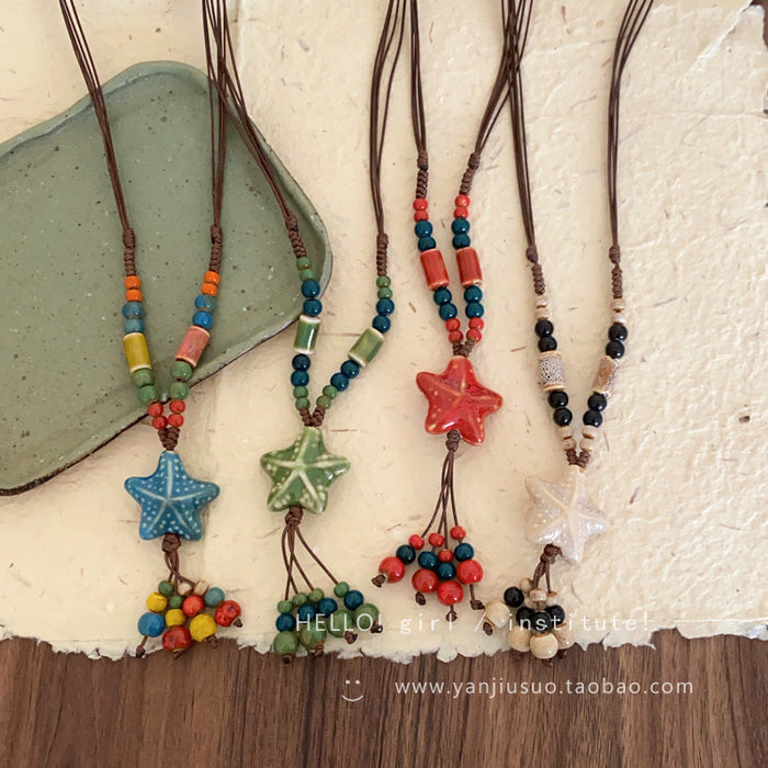 Wholesale Colorful ceramic bead star necklace, long sweater chain accessory