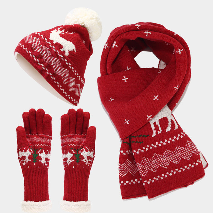 Wholesale Christmas reindeer jacquard knitted winter hat set