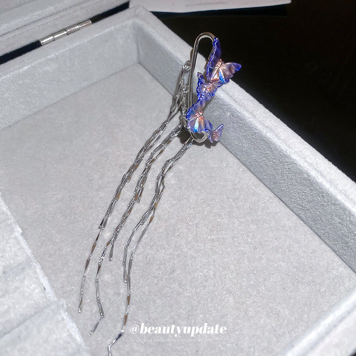 Wholesale Dreamy Blue Butterfly Long Tassel Earclip Personalized Earrings Trendy Earrings for Women