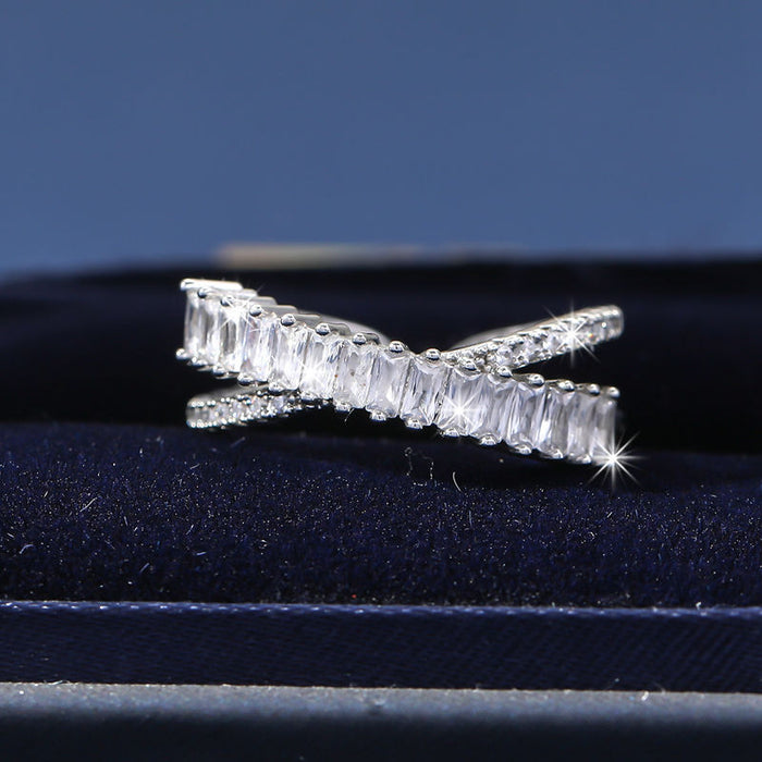 Wholesale Women's niche ring design, light luxury cross diamond zircon open ring, versatile ring