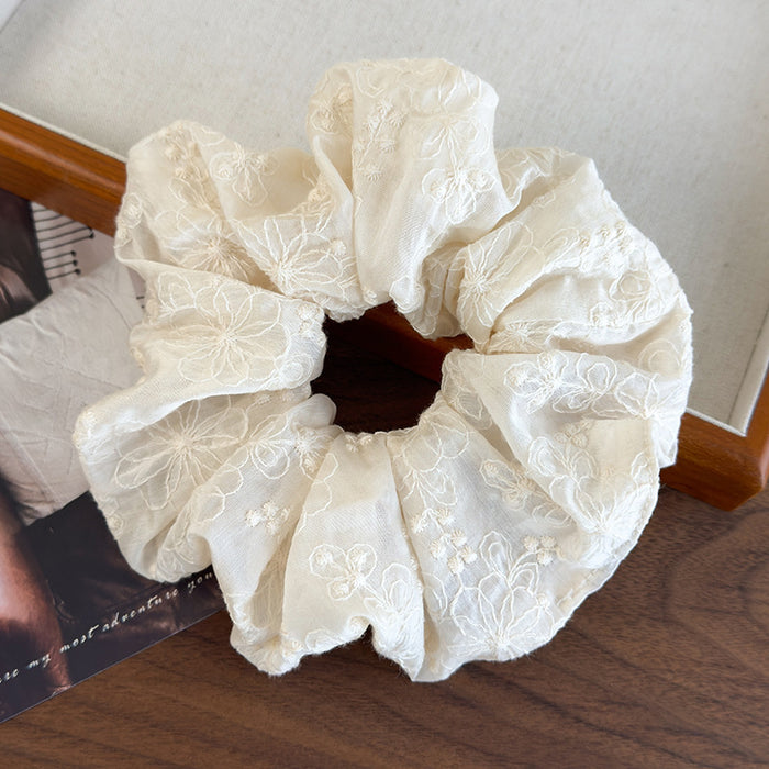 Wholesale Simple and versatile atmosphere, beige fabric embroidery, large flower pleats, meatball head, curly hair for women