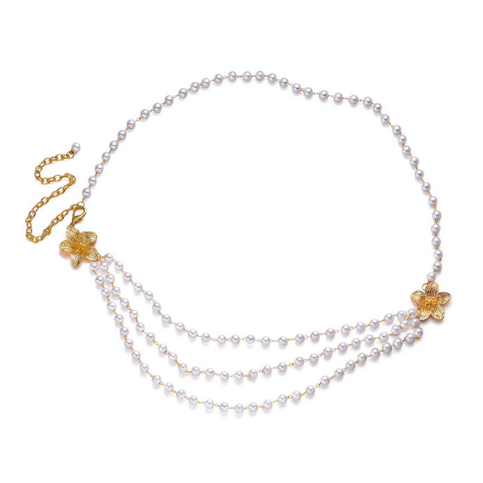 Wholesale Chic Seashell Pearl Beach Waist Chain Double Layer Body Chain