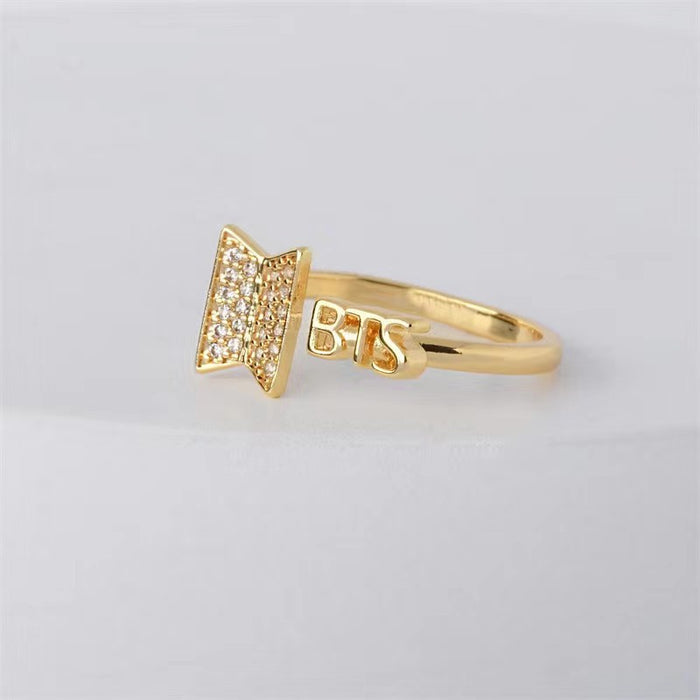Wholesale Simple Diamond-encrusted Gold and Silver Copper Open Ring JDC-RS-TengF002