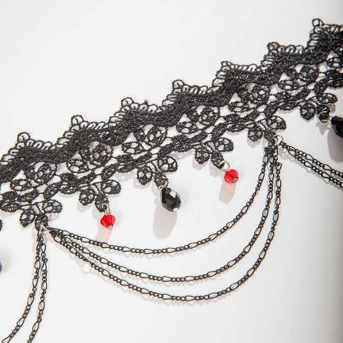 Wholesale Gothic Style Lace Tassel Choker Necklace with Acrylic Bead Pendant MOQ≥2
