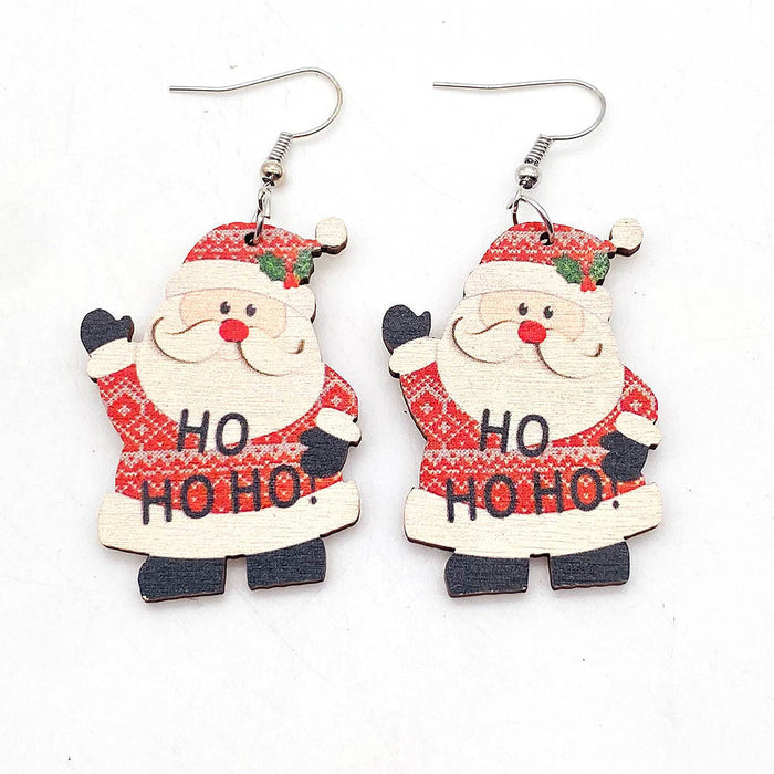 Wholesale Christmas Earrings Elk Christmas Tree Snowman  Wooden Earrings