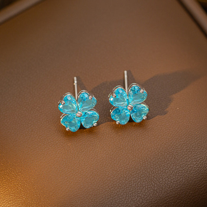 Wholesale Copper-set zircon four-leaf clover colored Titanium steel pendant necklace and earring set