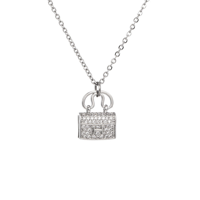 Wholesale H Letter Bag Titanium Steel Diamond Necklace JDC-NE-QingYan013