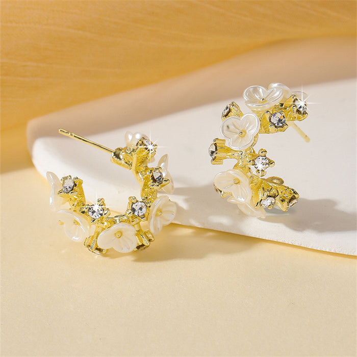 Wholesale Stylish Floral C-Shape Hoop and Pearl Stud Earrings MOQ≥2