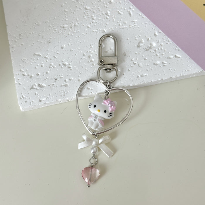 Wholesale Cute Cat Love Beaded Mobile Phone Chain Goo Ben Chain Keychain Bow Pendant