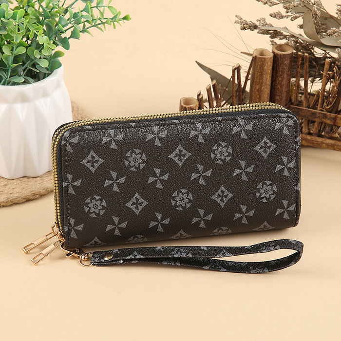 Wholesale PU Leather Clutch Wallet with Flower Pattern and Chain Decoration MOQ≥3