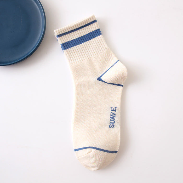 Wholesale Letter socks, short socks, simple stripes, niche design, mid tube sports men's socks, college style