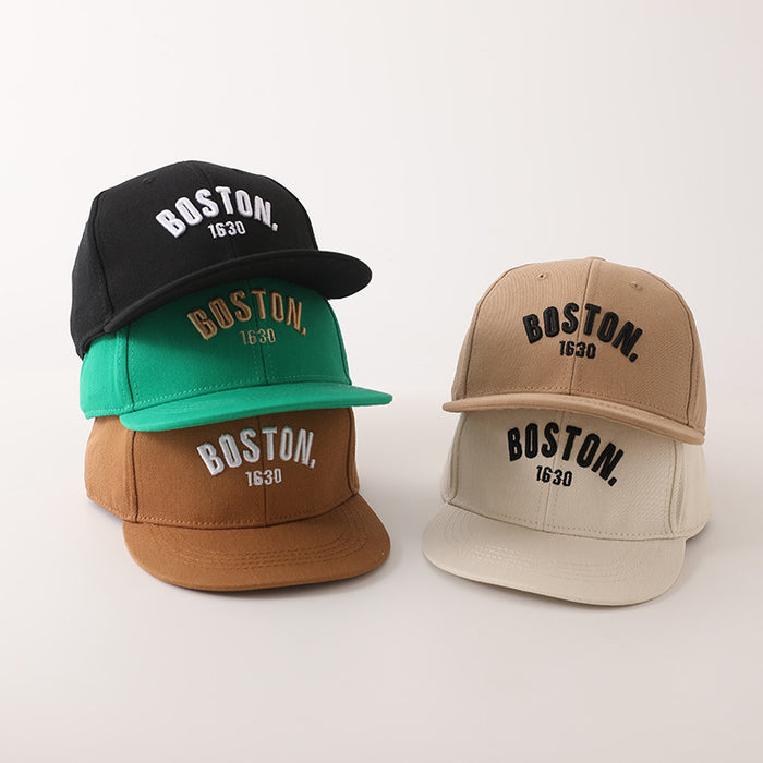 Wholesale Trendy Kids Embroidered Letter Flat Brim Baseball Cap Unisex Green Boston Sunscreen Casual Resale Accessory