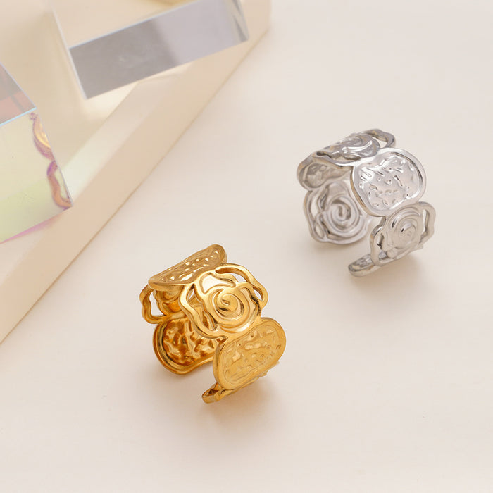 Wholesale Retro-style spiral flower stainless steel ring