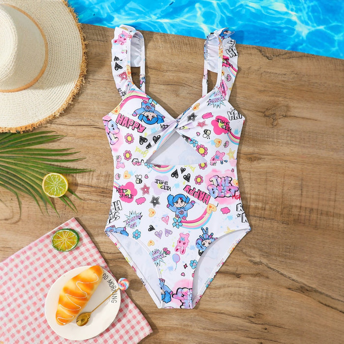 Wholesale New one-piece swimsuit with hollowed out suspender, children's swimsuit, hot spring