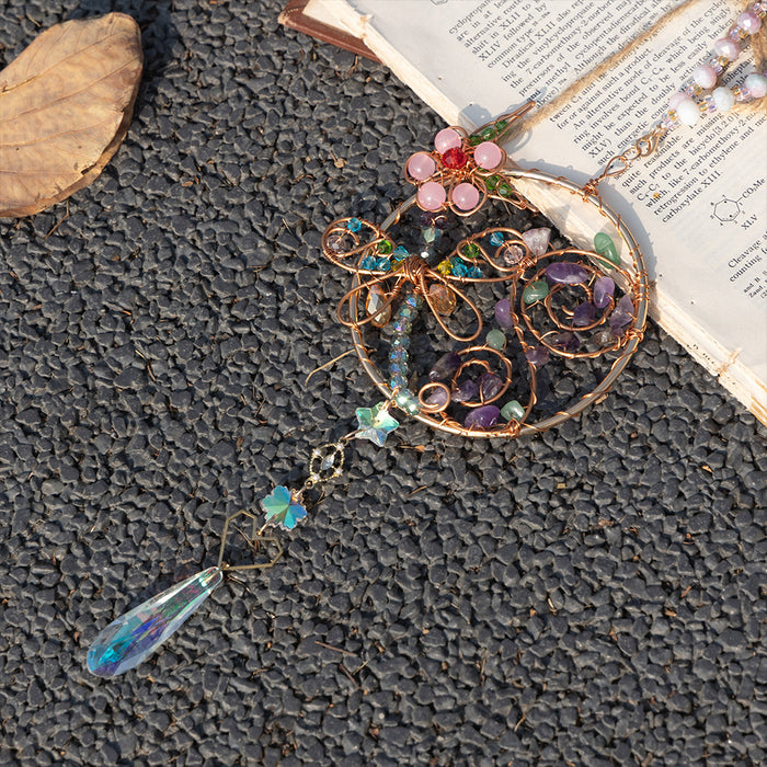 Wholesale Amethyst Crystal Animal Wind Chime Dragonfly Design Modern Decorative