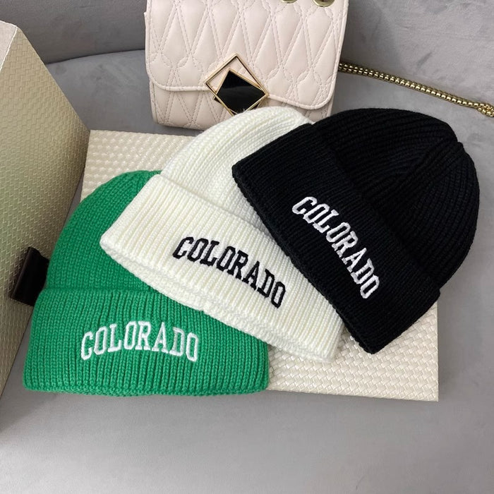 Wholesale White woolen hat, versatile letter knitted hat for students, warm and cold hat for men