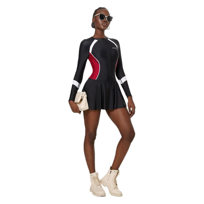 Wholesale Sports swimsuit long sleeved sunscreen slimming one-piece slim fit skirt style swimsuit