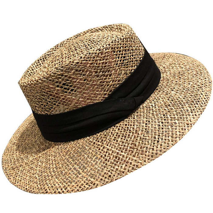 Wholesale Flat-Top Hat for Women Style British Fashion Travel Vacation Hollow Sun Hat