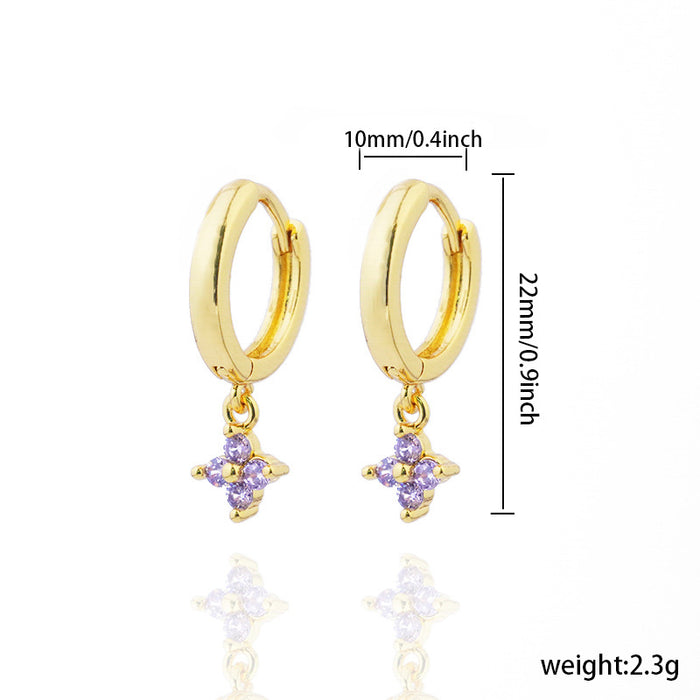 Wholesale Diamond inlaid clover earrings with geometric flowers, fashionable and versatile earrings wholesale