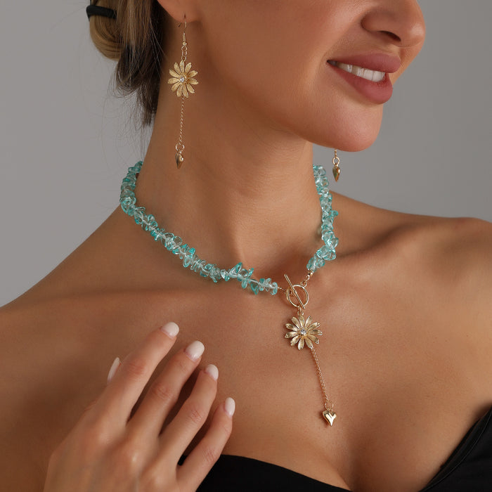 Wholesale Jewelry Forest Style Daisy Heart Tassel Necklace Niche Versatile Buckle Necklace