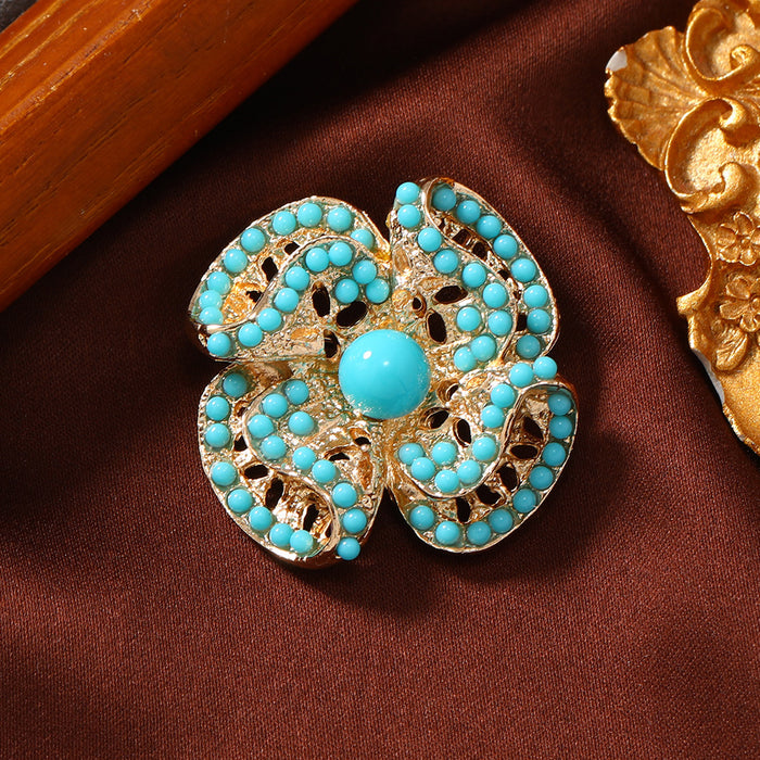 Wholesale Ethnic Style Imitation Turquoise Hollow Geometric Brooches Women's et Accessories