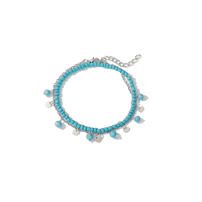 Wholesale retro Bohemian turquoise 2-piece set anklet