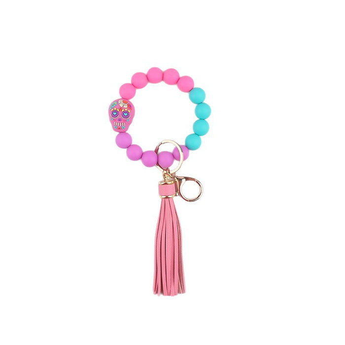 Wholesale  Food Grade Silicone Bunny Bracelet Wrist Keychain Tassel Bracelet
