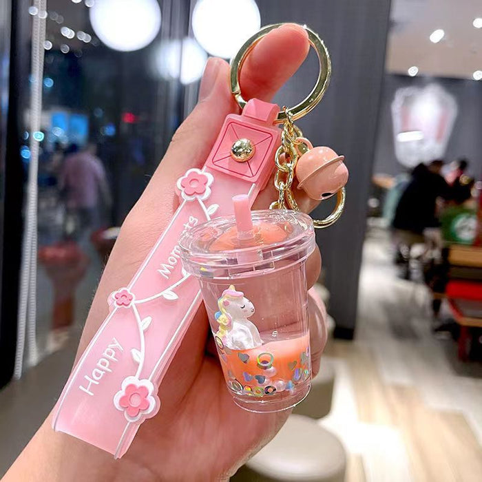 Wholesale Cute Milk Tea Cup Unicorn Quicksand Keychain JDC-KC-ZT012