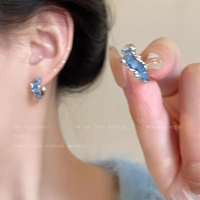Wholesale Blue earrings for women, popular sweet and cool fashion earrings, niche design sense, high-end earrings