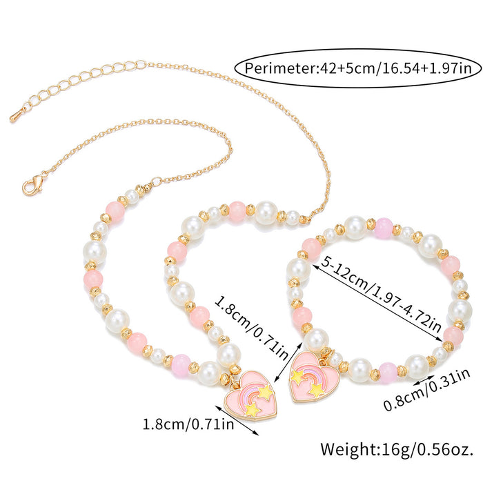 Wholesale Sweet pearl beaded necklace bracelet suit Heart pendant necklace jewelry